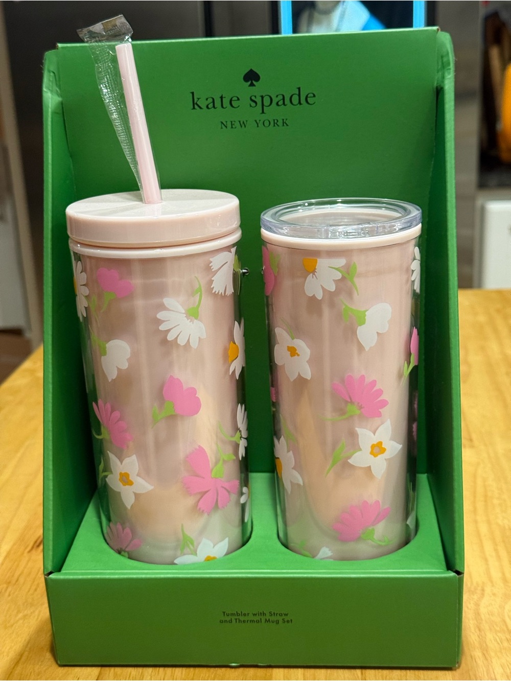 Kate Spade Floral Waltz Floral Tumbler & Thermal Mug Set New